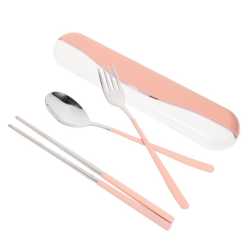 3Ensembles Ensemble Portable Couverts Rose Avec Rangement 1