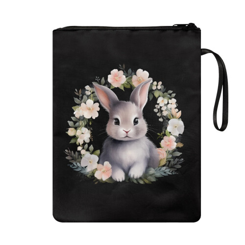 Kanin- og blomsterbogomslag med lynlås, 300D polyester, 1