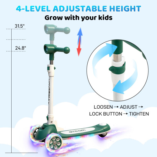 Kids 3-Wheel Scooter with Lean-to-Steer and Adjustable 1