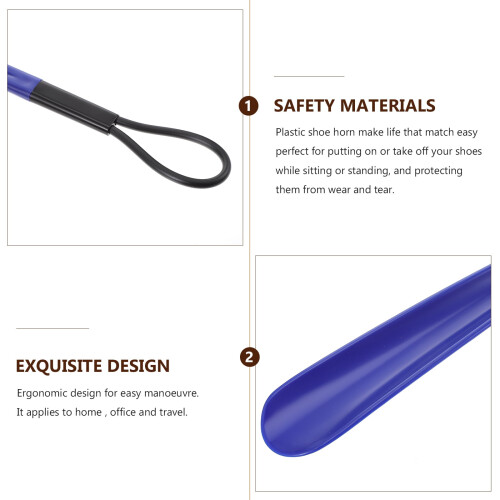 Blue Plastic Shoe Horn Tool Long Handle Ergonomic Design for Shoes Use 1