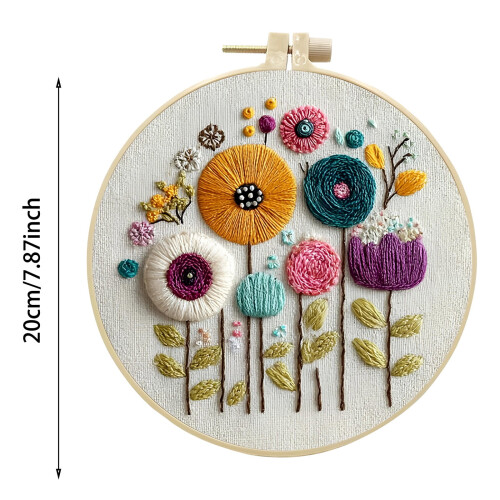 Floral Embroidery Kit for Beginners with Pre-Printed Fabric 1