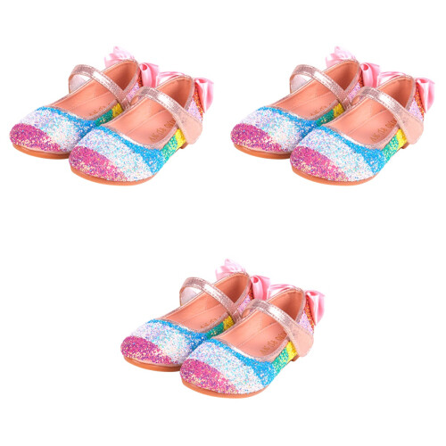3Paires Chaussures Rose Danse Semelle Enfants 2