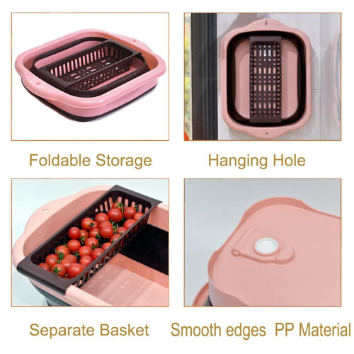 Collapsible Dish Basin With Drain Plug, Space Saving Foldable Sink For Camping, Rv, Kitchen, Vegetable Wash 1