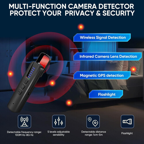 Detector de câmeras escondidas com 4 modos e 5 níveis de sensibilidade. 1