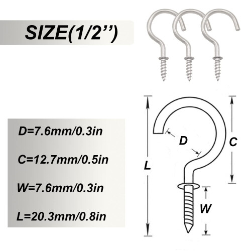 Vinyl Coated Ceiling Hooks Hardware Hooks, Steel Silver, 100 Piece 1