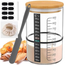 Sourdough Starter Jar Glass Kit with Date Marked Feeding Band, Thermometer, Silicone Scraper Sourdough Jar, Sour Dough Starter Jars Baking Supplies