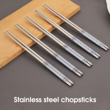 5 Pairs Food Stick Porcelain Pattern Anti-Slip Stylish Stainless Steel Chinese Food Chopsticks for Home