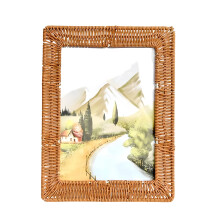 Faux Rattan Picture Frame 6.5x8.5 in, Brown Handwoven Photo Frame for Rustic, Farmhouse Decor – Compatible with Standard 6x8 in Photos