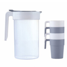 Gray 64oz Water Pitcher Set with 4 Cups – Shatterproof, Leak-Proof, Portable | Compatible with indoor/outdoor use, camping, family trips