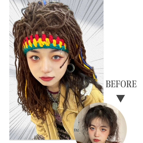 (Brown) Funny Hip-hop Braid Wig Cap for Parties 1