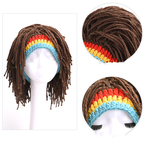 (Brown) Funny Hip-hop Braid Wig Cap for Parties 2