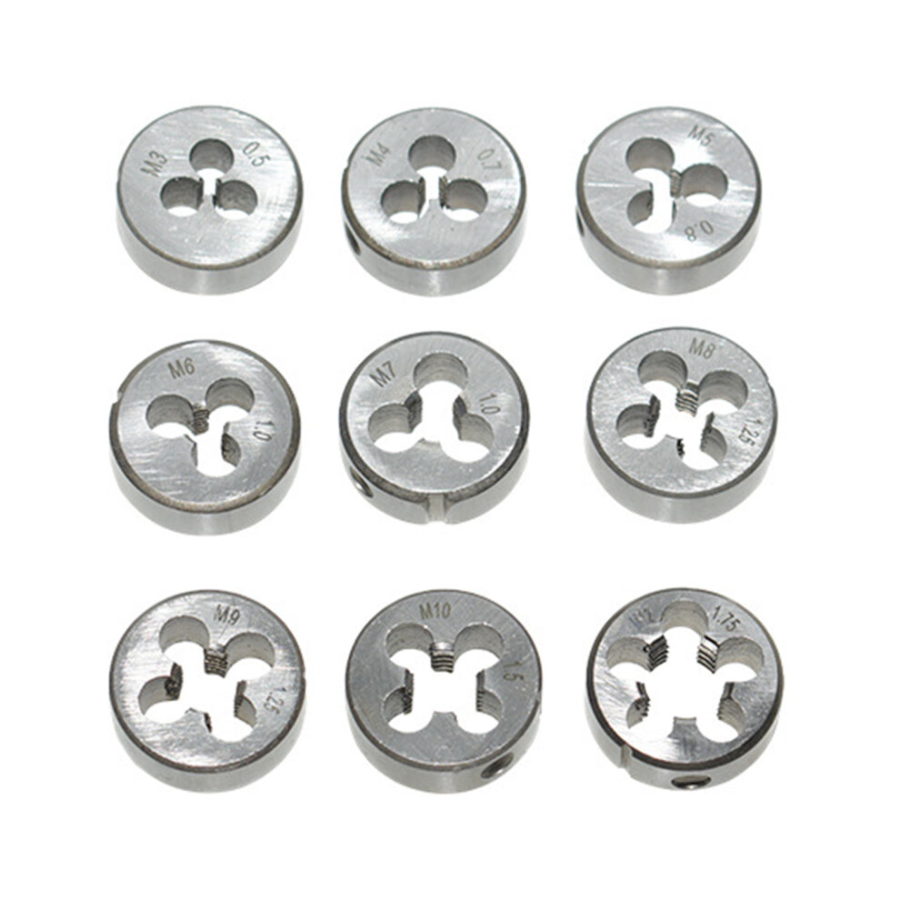 9Pieces Comprehensive High Hardness Alloy Steel Metric Left Hand Thread Die Set For Metalwork Mechanical Maintenance Tool 9087558626655