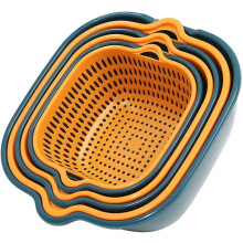Set de 6 strecurătoare de bucătărie, strecurătoare detașabile din plastic cu strat dublu 2 în 1, set de boluri stivuibile, galben și albastru