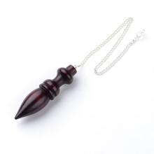 Wood Dowsing Pendulum with Iron Cross Chain Coconut Brown