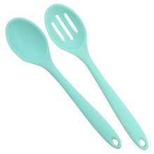Heat Resistant Silicone Spoons – Solid & Slotted, Nonstick, Long Handle, Sturdy for Mixing, Serving, Stirring, Frying, Basting