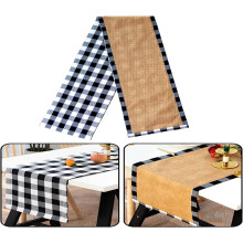 Plaid Check Table Runner Reversible Cotton Burlap 18x90 Inch