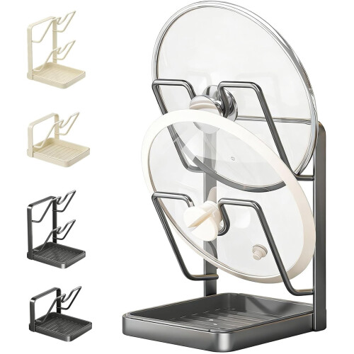 Leutsin Countertop Pot Lid Holder with Spoon Rest Gray