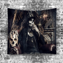 Tapestry With Skull Print Background Hanging On The Bedroom Wall
