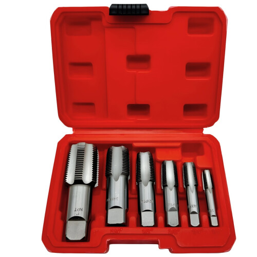 6-Piece NPT Pipe Thread Repair Kit with Extractor Tools, 6 Sizes, Steel, Compact Case