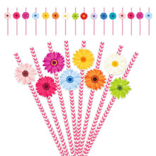 Household Items 24Pcs Paper Straws Set Disposable Colorful Floral Drinking Straws Party Decorations for Beverages Cocktail