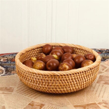 Round Wicker Basket Tray Key Holder, Hand-Woven Rattan Serving Bowl & Storage Basket – Natural Rustic Decor, Compatible with Keys/Phones