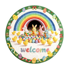 Easter Rug, Round Welcome Mat – Water-Absorbent, Wear-Resistant, Indoor/Outdoor Use, 40cm, Spring Home Decor