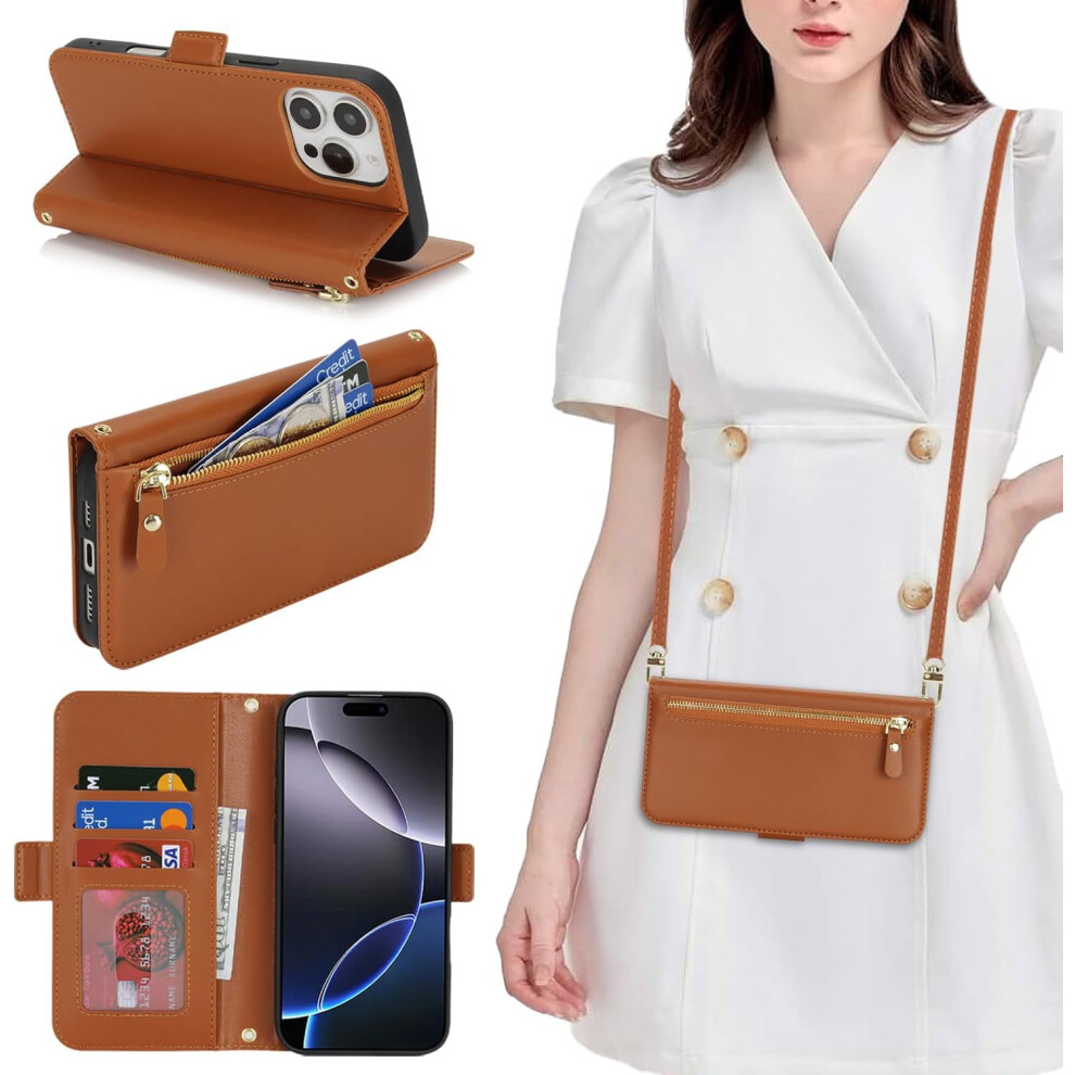 Iphone 16 Wallet Case For Women Â Pu Leather Flip Cover With Zipper Pocket, Stand, Crossbody Lanyard & Card Slots Â Compatible With Iphone 16 9193271251903
