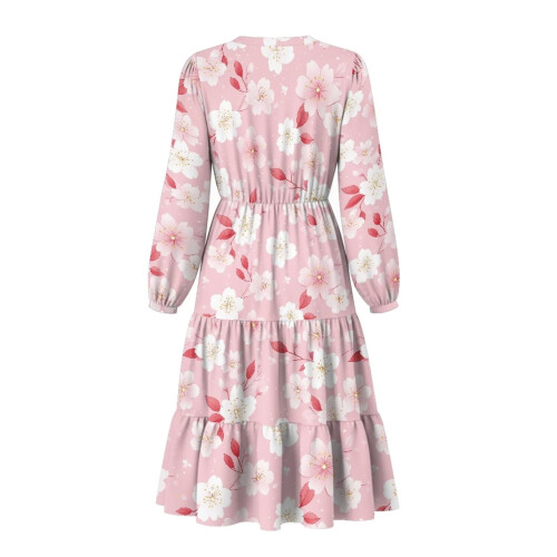 Kirschblüten-Midikleid für Damen, kleines Patchwork-Kleid, lang 2