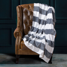 Ntbay Soft Flannel Throw Blanket Twin Size, Warm Lightweight Bed Blanket with Gray and White Striped Printed, 68" x 90"