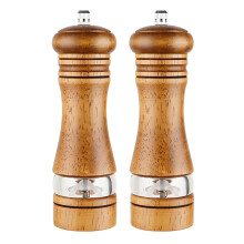 Oak Salt and Pepper Grinder Set, 6.6 in / 16.7 cm Adjustable Ceramic Core Shakers, Manual Wooden Spice Mill With Base, Ideal for Various Spices
