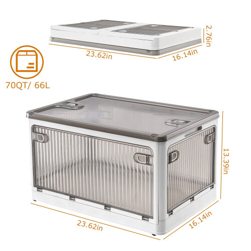 Collapsible Storage Bin PP 70QT with Lid and 4 Wheels