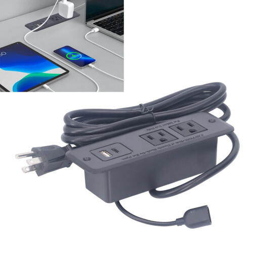 2-Socket Recessed Power Strip with USB-C PD 20W Fast 1