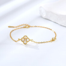 925 sterling silver natural white mother-of-pearl four-leaf clover bracelet for women, black agate exquisite hand jewelry for girlfriend