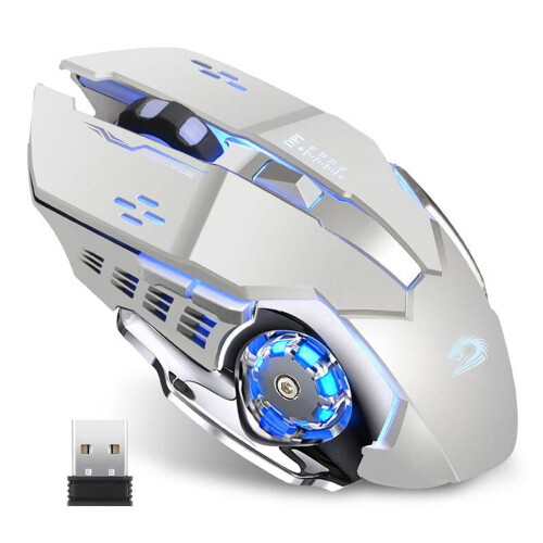 Rechargeable Wireless Gaming Mouse, LED Optical Silent Wireless Computer Mouse with 4 LED Light, 3 Adjustable DPI