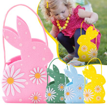 Large Easter Bunny Tote Bag for Egg Hunt, Party Favors, and Family Gatherings - Reusable Storage for Eggs, Toys, and Candy, Yellow, 21*12*9cm