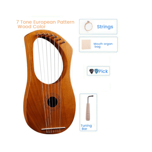 7 String Lyre Harp Wood String Instrument with Carry Bag Style B 1