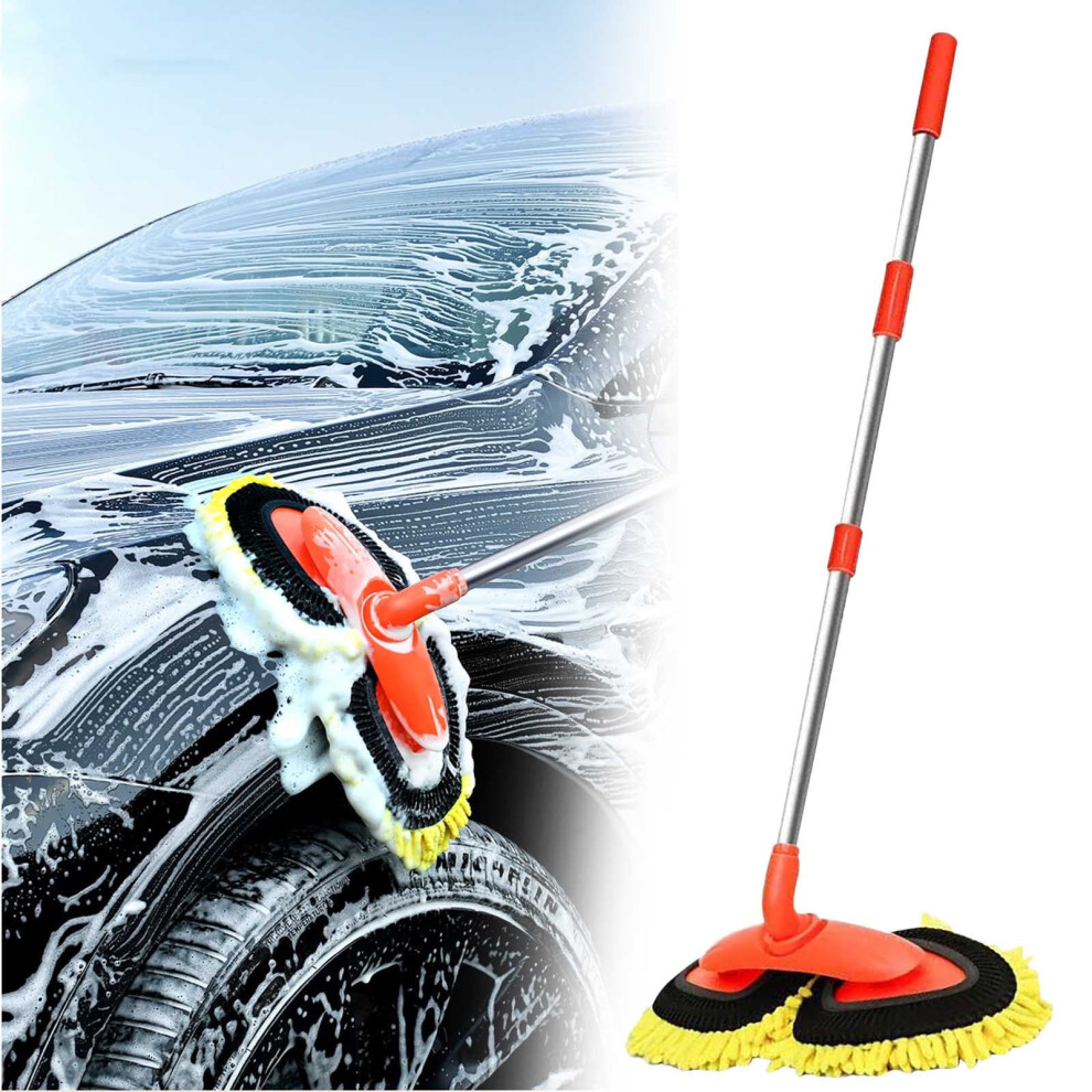 Car Wash Mop With 360 Rotation, Telescopic Handle, Soft Bristles, Paint Protection, Detachable Head Â Compatible With All Vehicles 9170372342389