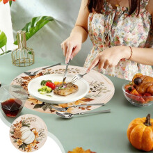 Fall Placemats 15.7x15.7in, Pumpkin Quilted Heat-Resistant Table Mats for Thanksgiving, Christmas & Home Decor