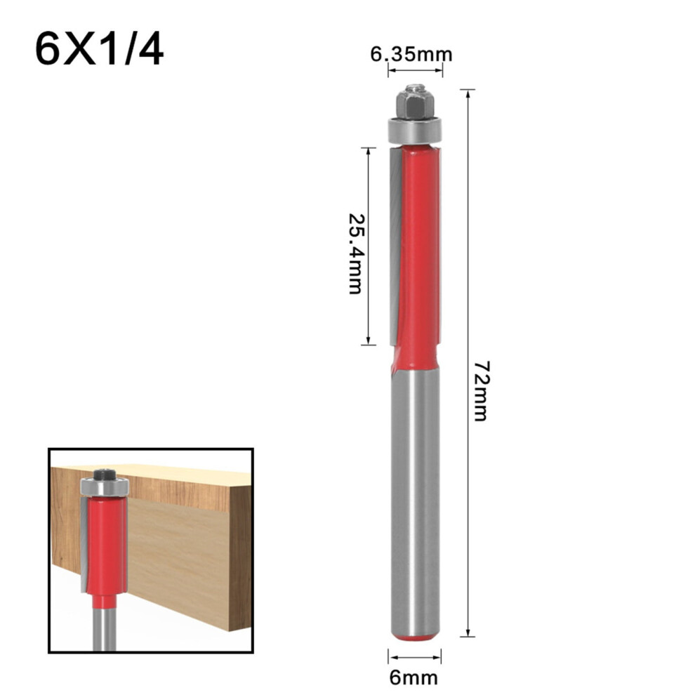 6Mm Shank Flush Trim Router Bit, Carbide Tipped End Bearing Woodworking Tool For Laminate & Plywood (1/4" Cutting Depth) 974856478132