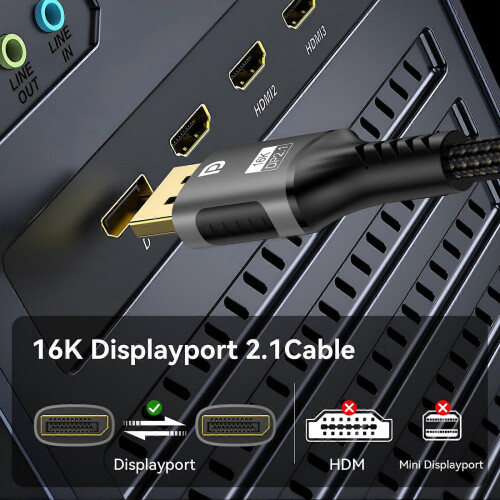 Καλώδιο DisplayPort2.116K8K@120Hz4K@240Hz80Gbps για σύνδεση σε οθόνες παιχνιδιών και άλλα 1