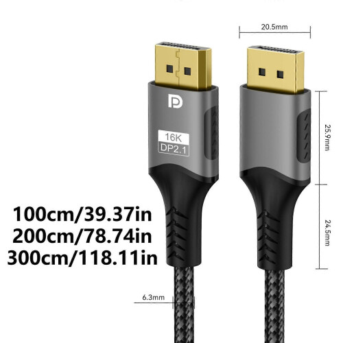 Καλώδιο DisplayPort2.116K8K@120Hz4K@240Hz80Gbps για σύνδεση σε οθόνες παιχνιδιών και άλλα 2