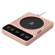 Pink electric coffee warmer with auto shut-off and 6