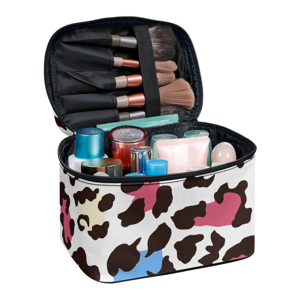 Lightweight Leopard Print Travel Makeup Case, 8.86x6.5x5.9", Polyester, Brush Slots, Multi-Function Organizer
