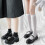 Women's Solid Color Calf Socks Japanese Style Black 2