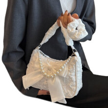 Trendy handtas voor meisjes, nylon tas voor dames met elegante kant en strik, retro damestas, modieuze nylon tas, handtas