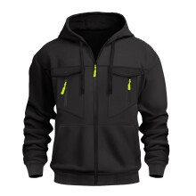 SYMOID Men's Black Full Zip Hoodie, 100% Polyester, Classic Fit, Chest & Kangaroo Pockets, Warm Casual Hoodie for Daily Use & Gym – Compatible with