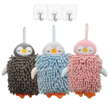 Chenille Hand Towels 2-Pack, Super Absorbent Quick-Dry Microfiber with Hanging Loops, Decorative Fuzzy Ball Design (Grey + White)