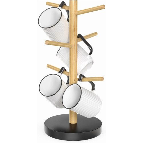 Bamboo Mug Holder - Black Coffee Mug Tree Stand for Countertop - Organizer