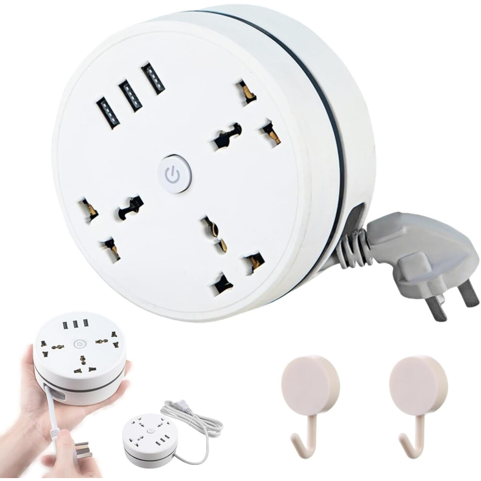 Universal Power Strip With 3 Outlets, 3 Usb Ports & 5.9Ft Retractable Cord Â Travel Plug Adapter 9152228754492