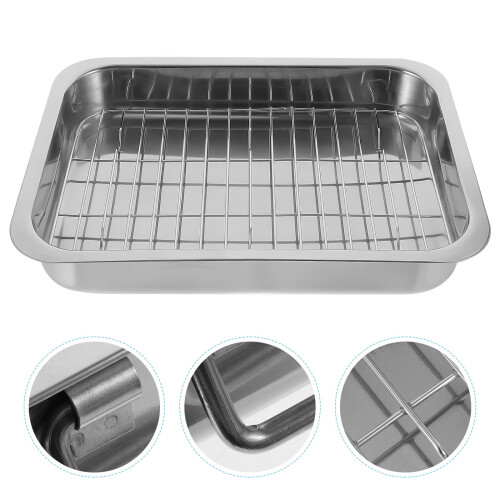 Large Roasting Pan with Rack Baking Tray with Rack Silver Rectangular Cooking Hosts 1 Set